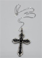 Sterling 20in Black Gemstone Cross  Necklace