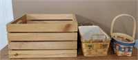Wood Crate & Two Baskets