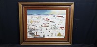 Framed naive painting on panel, signed Mansfield