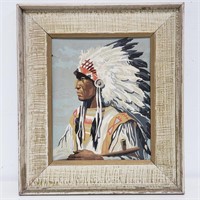 Framed Native American painting on canvas