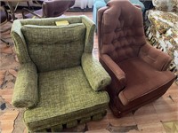 Green Tweed chair & brown swivel rocker