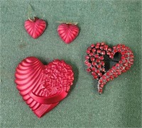 2 heart brooches and heart earrings jewelry