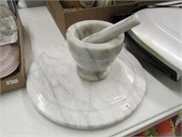 MARBLE  12" RD TRAY, MARBLE MORTAR & PESTLE