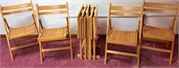 4 WOOD FOLDING CHAIRS MADE IN ROMANIA & 4 TV TRAYS