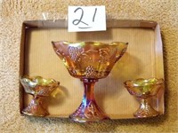 CARNIVAL BOWL, 2 CANDLE STANDS