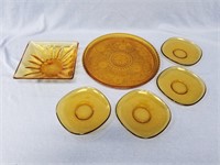 6 Pieces of amber glass dishes       (O 110)