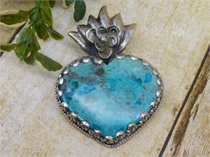 CHRYSOCOLLA PENDANT WITH INTRICATE TOOLING ROCK ST