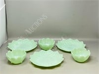 Jadeite dishes - 3plates, 3bowls - Lotus Flower