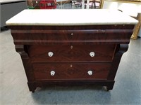 ANTIQUE MARBLE TOP FLAME MAHOGANY DRESSER