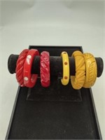 Vintage Bakelite Style Yellow & Red Bracelets