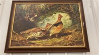 Framed ruffed grouse painting
