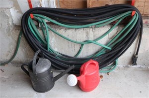 2 Garden Hoses and Watering Cans
