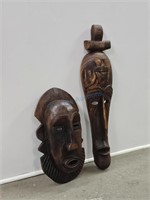 Two Hand Carved Wood African Tribal Masks