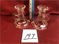 2 heavy glass candle sticks, 4 1/2"h
