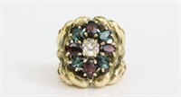 LARGE 14K DIAMOND & GARNET RING