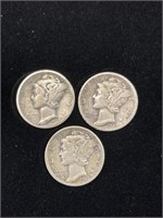 LOT OF 3 MERCURY 1937 SILVER DIMES