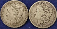 Two 1882 Morgan Silver Dollars