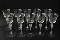 Set of Ten Art Nouveau Style Wine Glasses,