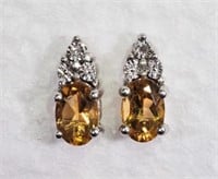 Sterling Silver Citrine Diamond Earrings