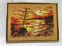 Framed Nautical Sunset Needlepoint Embroidery Art