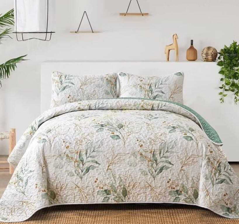 Floral Quilt King Size  Green Botanical