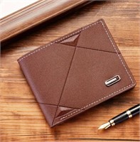 1pc New Men's PU Leather Short Wallet, Brown