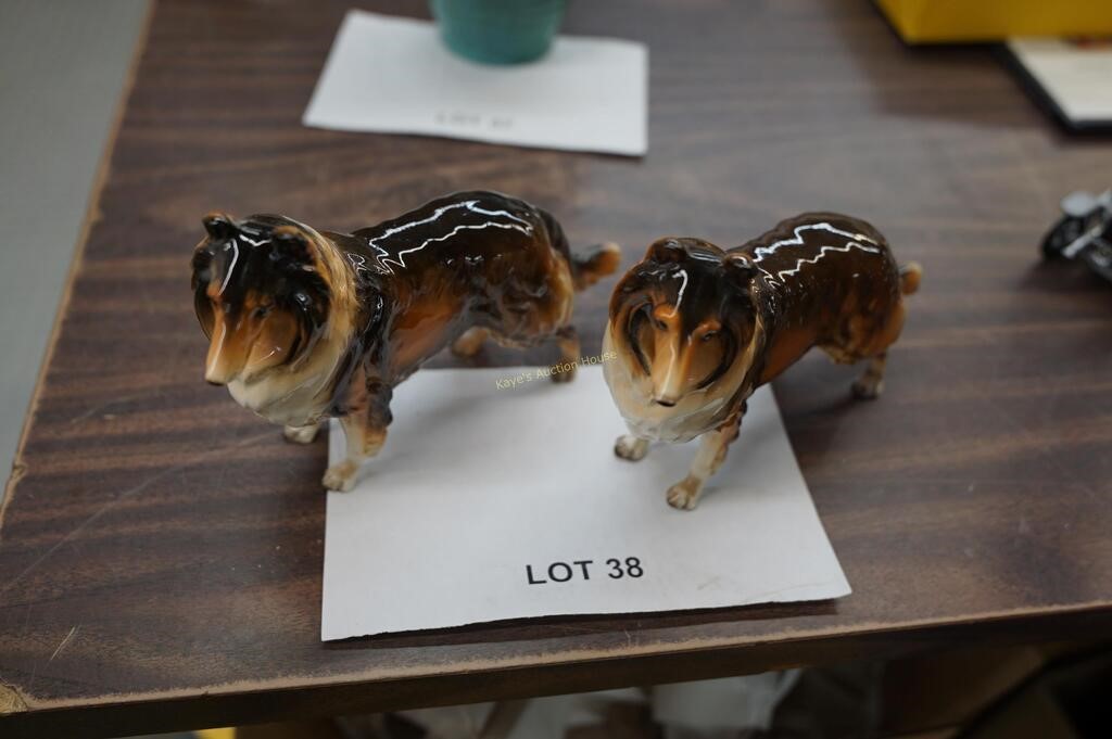 2-porcelain Collie dog figures