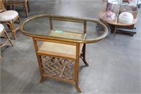 Oval Glass Top Table w/ Shelf
