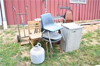 Vtg. Grocery Display Shelf, Water Fountain, Dolly