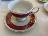 Burgundy & Gold  Tea Cup & Saucer