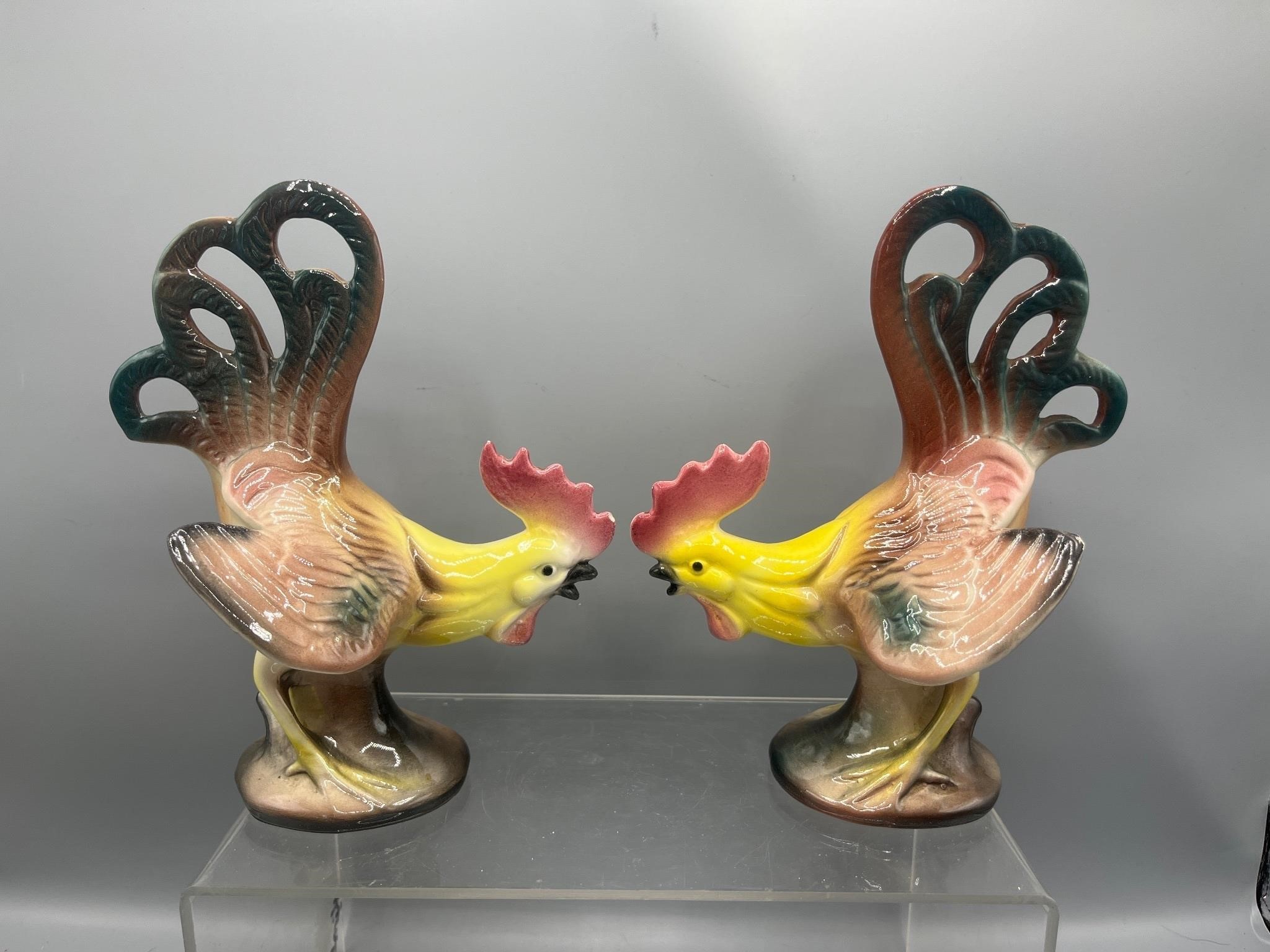 Pair of vintage roosters