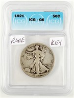 Coin 1921  Walking Liberty Half Dollar ICG G6