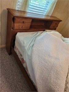 Full size Wooden bed, Frame, Mattress, Boxsprings