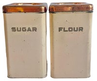 Metal Flour & Sugar Canisters w/Copper Tops