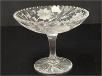 Floral Etched Crystal Pedestal Candy Bowl