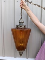 Vintage Amber Glass Hanging Lantern  see des