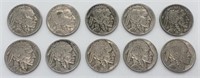 (10) Buffalo Nickels, All w/ Readable Dates