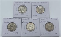 (5) Older Silver Washington Quarters: 1936, 1944,