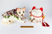 Cat Bank & Cat Figurine (With Damage)