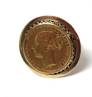 14k gold ring set with 1881 sovereign,