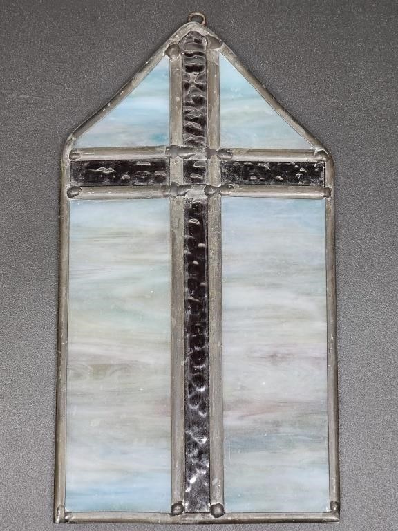 Stained Glass Cross Pyramid Shaped Window Panel