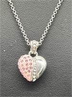 Brighton Silver Tone Pink Rhinestone Heart Pendant