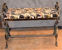 Vtg Gilt &Verdigris Wrought Iron Upholstered Bench