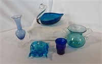 Beautiful Mid-Century Hand-Blown Blue Glass Items