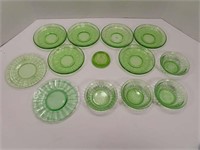 Green Depression Saucers, Bowls, Caster