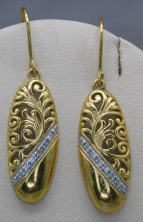 GOLD OVER STERLING SILVER EARRINGS WITH DIAMONDS.