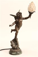 Late 19th Century French Spelter Cupid Lamp,