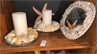 Lot of Seashell Candle Holders and Mirror