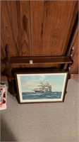 Wooden Shelf and Ship Picture