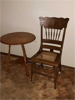 Table, cane seat chair